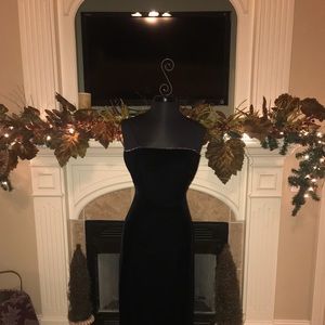 Black velvet formal dress with rhinestone detail.
